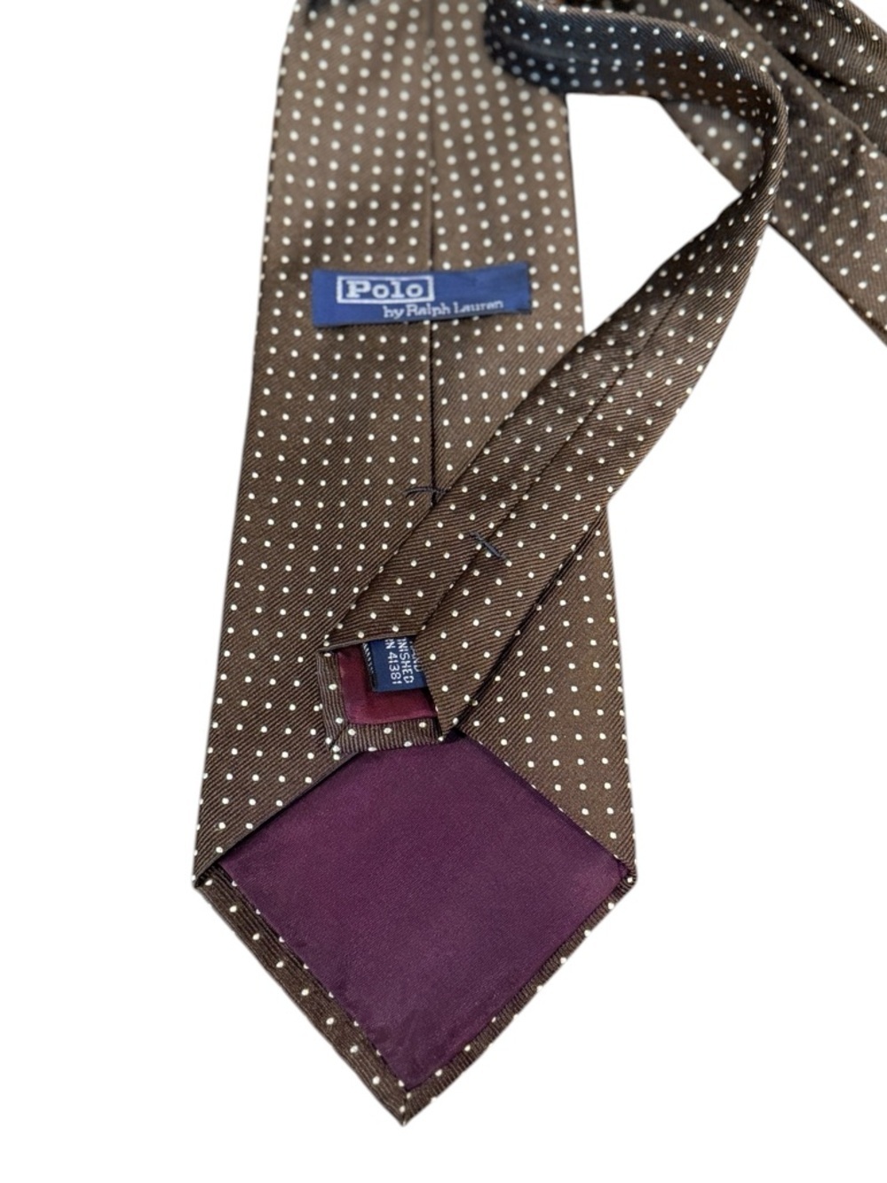 Polo Ralph Lauren Brown Silk Pin Dot Tie Vintage Made USA Old Money Preppy - Picture 5 of 7